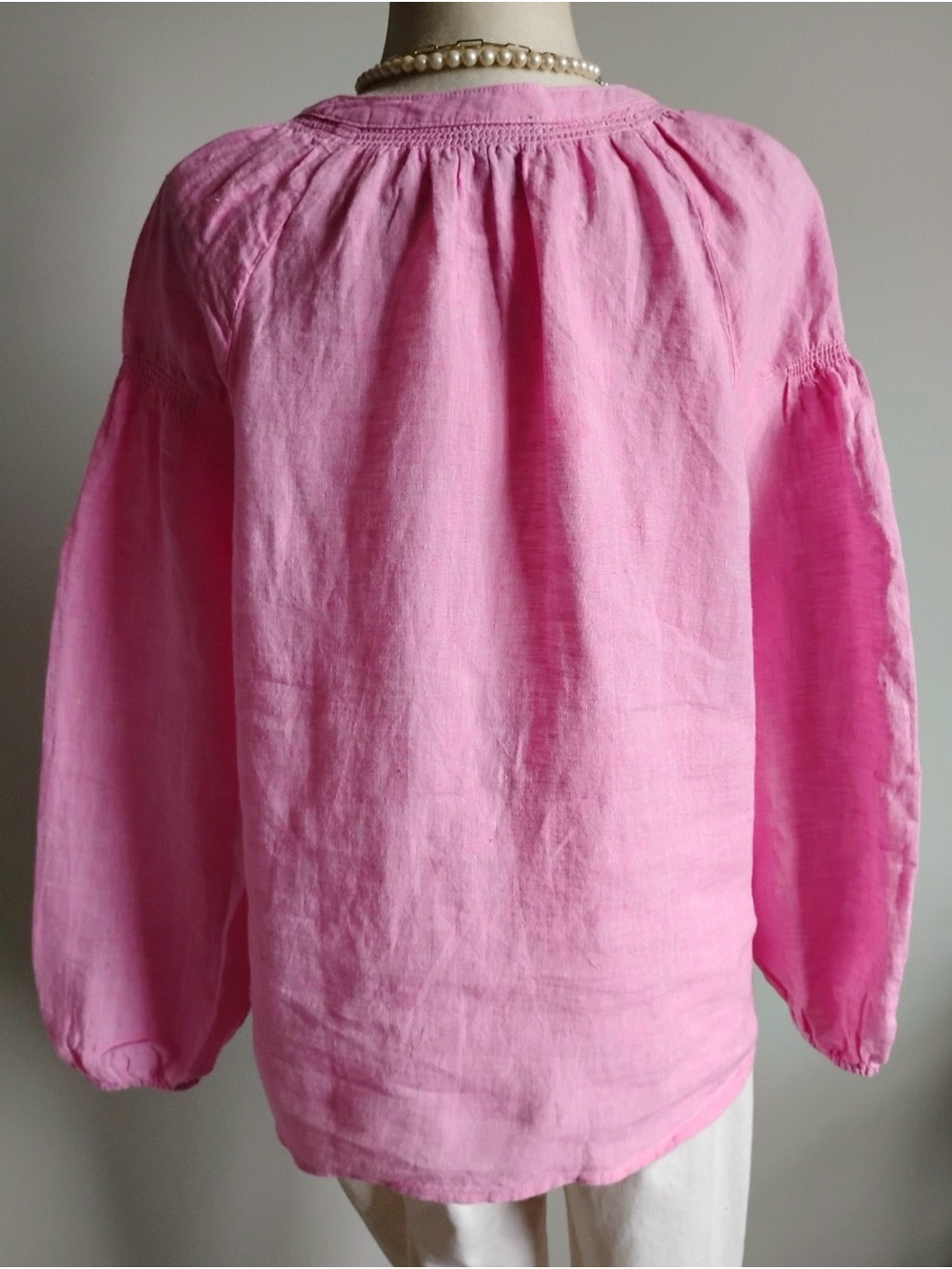 Talbots Bright Pink Linen Henley Peasant Blouse - Like New - Picture 7 of 13